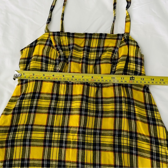 Y2K Hot Topic Yellow Plaid Cami Dress Tied Spaghetti Straps Women’s Size Small - Picture 6 of 9